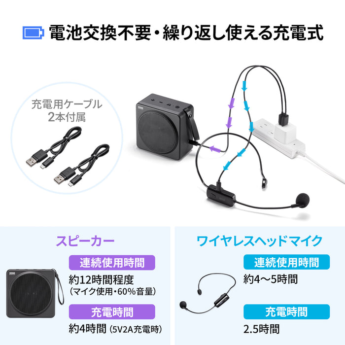 両手が空いて便利！ワイヤレスポータブル拡声器スピーカー